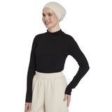 Kadın Organik Uzun Kollu Balıkçı Yakalı Body, Siyah, L-XL