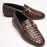 Kadın Örgü Desenli Gold Metal Tokalı Loafer Ayakkabı - Tam Kalıp & Geniş Tarak Uyumlu Günlük Ofis Ayakkabısı (Acı Kahve, EU Ayakkabı Beden Sistemi, Yetişkin, Sayısal, Geniş, 40)