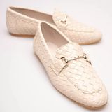 Kadın Örgü Desenli Gold Metal Tokalı Loafer Ayakkabı - Tam Kalıp & Geniş Tarak Uyumlu Günlük Ofis Ayakkabısı (Bej, EU Ayakkabı Beden Sistemi, Yetişkin, Kadın, Sayısal, Geniş, 36)