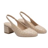 Kadın Örgü Detay Slingback Topuklu Ayakkabı, 4 cm Blok Topuk, Yandan Lastikli, Günlük Kullanım için Şık ve Rahat (Bej, EU Ayakkabı Beden Sistemi, Yetişkin, Kadın, Sayısal, Dar, 39)
