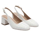Kadın Örgü Detay Slingback Topuklu Ayakkabı, 4 cm Blok Topuk, Yandan Lastikli, Günlük Kullanım için Şık ve Rahat (Beyaz, EU Ayakkabı Beden Sistemi, Yetişkin, Kadın, Sayısal, Dar, 40)