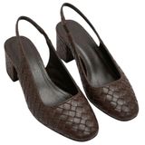 Kadın Örgü Detay Slingback Topuklu Ayakkabı, 4 cm Blok Topuk, Yandan Lastikli, Günlük Kullanım için Şık ve Rahat (Kahverengi, EU Ayakkabı Beden Sistemi, Yetişkin, Kadın, Sayısal, Dar, 37)