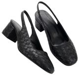 Kadın Örgü Detay Slingback Topuklu Ayakkabı, 4 cm Blok Topuk, Yandan Lastikli, Günlük Kullanım için Şık ve Rahat (Siyah, EU Ayakkabı Beden Sistemi, Yetişkin, Kadın, Sayısal, Dar, 36)