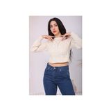 Kadın Örgü Detaylı Crop Triko Kazak - Bej - Standart
