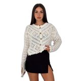 Kadın Örgü Detaylı Düğmeli Hırka – Cream Lace, beyaz, standart