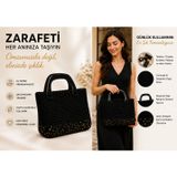 Kadın Örgü El Çantası Clutch Portföy Abiye Çanta El Yapımı Şık Günlük ve Davet Çantası Siyah Pullu