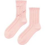 Kadın Örgü Fiyonklu Triko Çorap Pembe - 35 - 38 - Açık Pembe