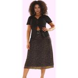 Kadın Örme Mesh Kumaş Leopar Desenli Midi Etek Rahat Günlük Stil Yaz Aylarının Vazgeçilmezi - Haki - 3XL