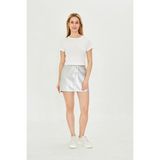 Kadın Örme Ribana Crop T-Shirt - Beyaz - XS