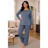 Kadın Orta Yaş ve Üzeri Regular Büyük Beden Esinti Kumaş Anne Pijama Takımı 4575