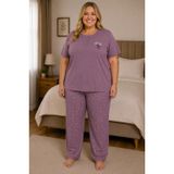 Kadın Orta Yaş ve Üzeri Regular Büyük Beden Esinti Kumaş Anne Pijama Takımı 5021
