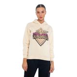 Kadın Oversize 3 İplik Şardonlu Kapüşonlu Baskılı Sweatshirt Ekru XL