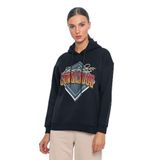 Kadın Oversize 3 İplik Şardonlu Kapüşonlu Baskılı Sweatshirt Siyah L