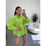Kadın Oversize Arkası Uzun Balon Kol Siyah Gömlek - Standart - Yeşil