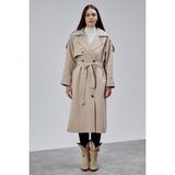 Kadın Oversize Astarlı Uzun Trençkot - Vizon - 2XL
