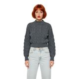 Kadın Oversize Balon Kol Dik Yaka Saç Örgü Crop Akrilik Triko Kazak Kış Modasına Uyumlu Kaliteli -Antrasit-S