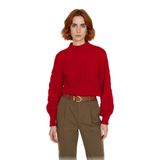 Kadın Oversize Balon Kol Dik Yaka Saç Örgü Crop Akrilik Triko Kazak Kış Modasına Uyumlu Kaliteli -Kırmızı-S