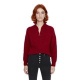 Kadın Oversize Basic Dokulu Uzun Kollu Fermuarlı Dik Yaka Selanik Örgü Triko Kazak Kaliteli -Kırmızı-L