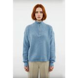 Kadın Oversize Basic Dokulu Uzun Kollu Fermuarlı Dik Yaka Selanik Örgü Triko Kazak Kaliteli
