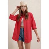 Kadın Oversize Basic Pamuklu Kırmızı Gömlek - 42