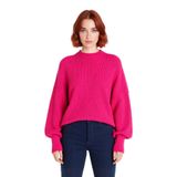 Kadın Oversize Basic Uzun Balon Kol Selanik Dokuma Triko Kazak 100% Akrilik Soğuk Havalar Kaliteli -Fuşya-S