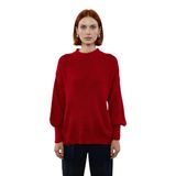 Kadın Oversize Basic Uzun Balon Kol Selanik Dokuma Triko Kazak 100% Akrilik Soğuk Havalar Kaliteli -Kırmızı-L