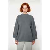Kadın Oversize Basic Uzun Balon Kol Selanik Dokuma Triko Kazak 100% Akrilik Soğuk Havalar Kaliteli