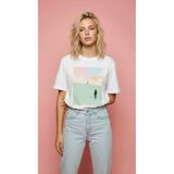 Kadın Oversize Baskılı Minimal Sanat Desenli Beyaz Tişört