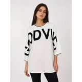 Kadın Oversize Beyaz Siyah Triko Kazak - Beyaz