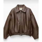 Kadın Oversize Bomber Suni Deri Ceket | Yeni Sezon Kemerli Biker Ceket - Kahverengi