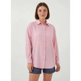 Kadın Oversize Çizgili Viskon Pembe Gömlek - 38