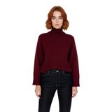 Kadın Oversize Dik Yaka Düz Triko Kazak Uzun Boylu ve Düşük Kollu Kışlık Rahat Günlük Giyim -Bordo-XS