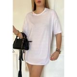 Kadın Oversize Dökümlü Tok Kumaş Kısa Kollu Tişört - Beyaz