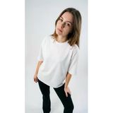 Kadın Oversize Düz Beyaz Renk Bisiklet Yaka Basic Tişört