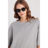Kadın Oversize Geniş Kesim %100 Pamuk Yumuşak Dokulu Basic Bisiklet Yaka Gri Tişört