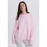 Kadın Oversize Geniş Kesim Bisiklet Yaka Pembe Kazak
