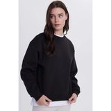 Kadın Oversize Geniş Kesim Pamuklu Bisiklet Yaka Siyah Sweatshirt