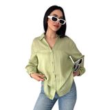 Kadın Oversize Gömlek – Düğmeli Salaş, yeşil, l