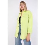 Kadın Oversize Jean Gömlek Neon Yeşil