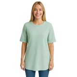 Kadın Oversize kalıp Bürümcük Kumaş Duble Kol Yandan Yırtmaçlı T-shirt Bluz - T954