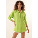 Kadın Oversize Kesim Basic Pamuklu Çağla Yeşili Gömlek - 38