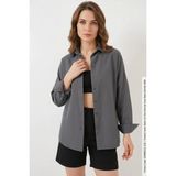 Kadın Oversize Kesim Basic Pamuklu Gri Gömlek - 36