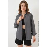 Kadın Oversize Kesim Basic Pamuklu Gri Gömlek - 42