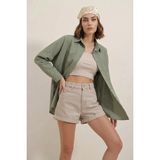 Kadın Oversize Kesim Basic Pamuklu Haki Gömlek - 38