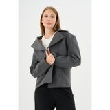 Kadın Oversize Kruvaze Kaşe Mont Ceket Gri - XL