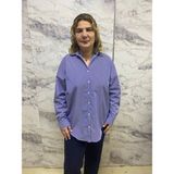 Kadın Oversıze Mavi Beyaz Çizgili Rahat Kesim Uzun Kollu Gömlek Büyük Beden - Standart