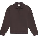 Kadın Oversize Polo Yaka Kolunda Logo Etiket Detaylı Uzun Kollu Kahverengi Sweatshirt LV044E223G-2IN