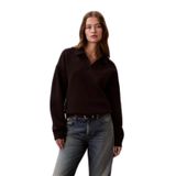 Kadın Oversize Polo Yaka Kolunda Logo Etiket Detaylı Uzun Kollu Kahverengi Sweatshirt LV044E223G-2IN