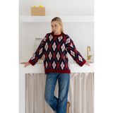 Kadın Oversize Sardonlu Tiftik Kazak – Yumoş Dokulu & Desenli - Bordo - Standart