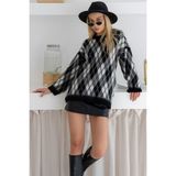 Kadın Oversize Sardonlu Tiftik Kazak – Yumoş Dokulu & Desenli - Siyah - Standart